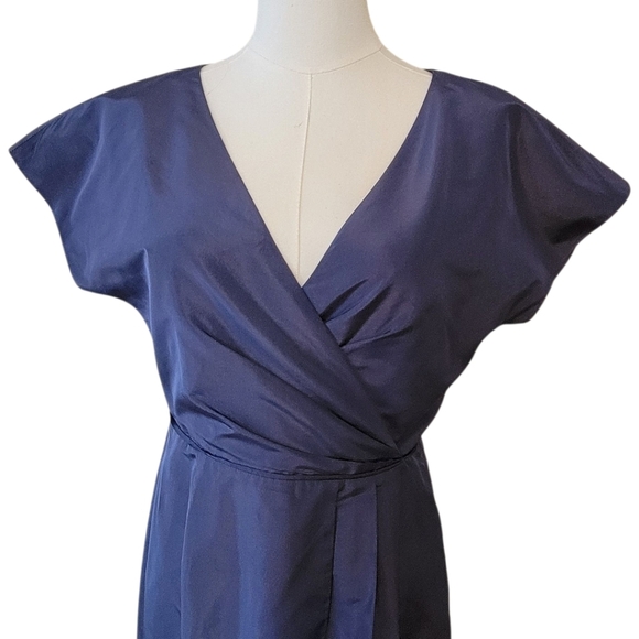 J. Crew Blue Silk Taffeta Faux Wrap Dress Size 4 - Picture 3 of 6